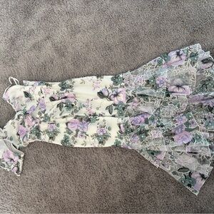 Floral Lace Dress with Purple and Green Accents